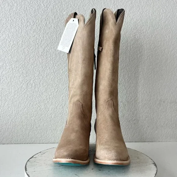 Lane PLAIN JANE Cowboy Boots Womens 7.5 Latte Suede Cowgirl Western Mid Calf - Picture 5 of 11